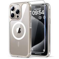 TAURI 3 in 1 für iPhone 15 Pro Max Hülle 6,1" mit 2 Stück Panzerglas Schutzfolie, Kompatibel mit MagSafe, Schutz nach Militärstandard, [Anti-Vergilbung] Stoßfest Magnetisch Handyhülle - Durchsichtig