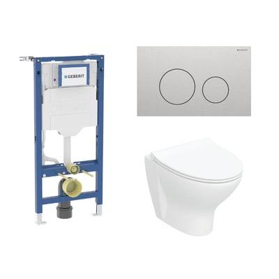 Geberit Duofix 112 cm toiletpakke inkl. Ifö Spira Style væghængt toilet + toiletsæde, Geberit Sigma40 round, børstet stål