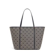 T Monogram Canvas Zip Tote Bag - Navy - 01
