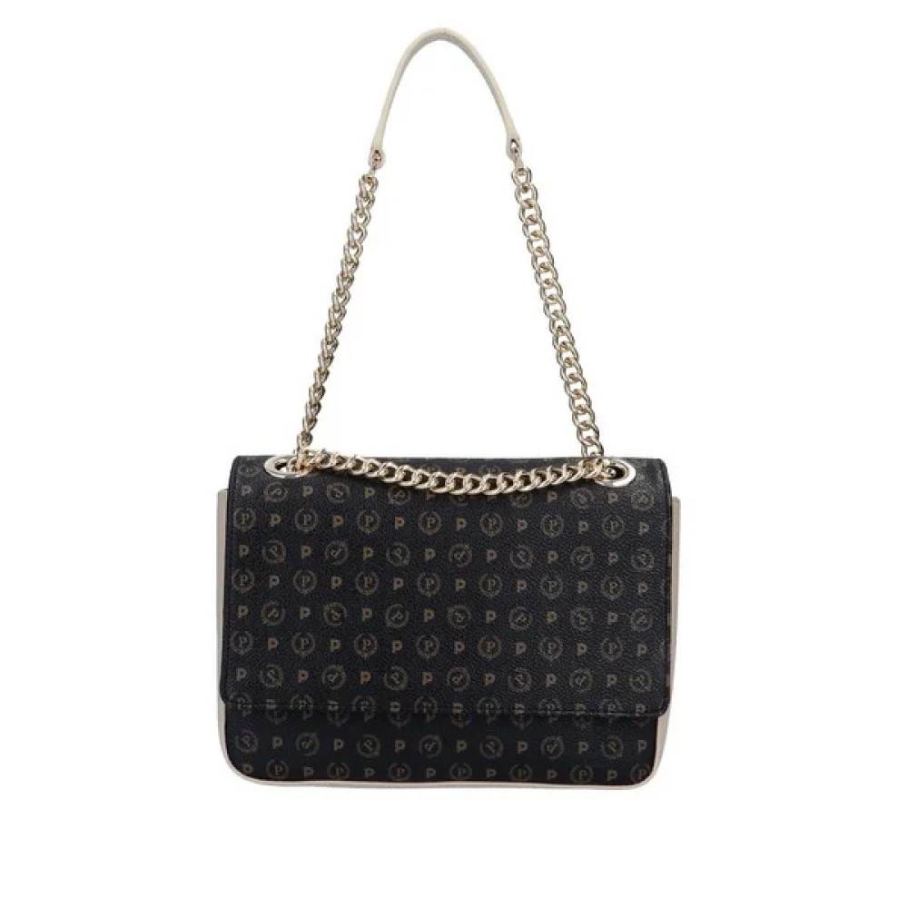 Pollini Heritage Logo Classic Skuldertaske - Tasker - Dame - Sort - ONE SIZE - Uld