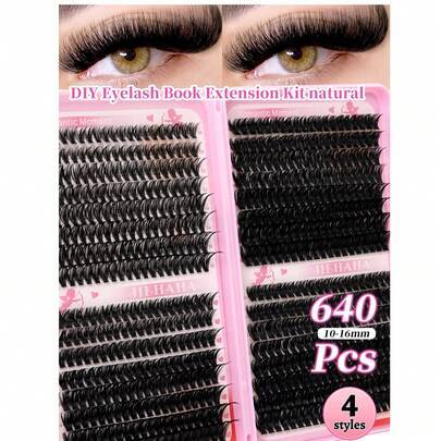 8-16 mm böjda D-Curl 640 st klusterögonfransar, 50D/60D/80D/100D fluffiga tjocka individuella lösögonfransar, återanvändbara konstminkfransar, lämplig