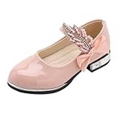 Flicka prinsesskor platta utomhus flickor sandaler strass glänsande prestanda dansskor mjuk sula låga klackar festliga skor bröllopsskor Mary Jane-skor klädskor, ROSA, 28 EU