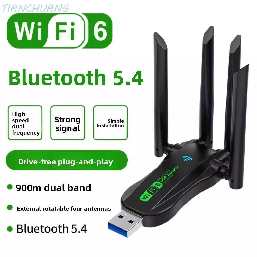 Dual Band WiFi6 USB Adapter, AX900 Bluetooth 5.4 900Mbps WiFi Dongle, Plug Play 4 Antenna 2.4G/5Ghz USB Interface Wireless Netwo