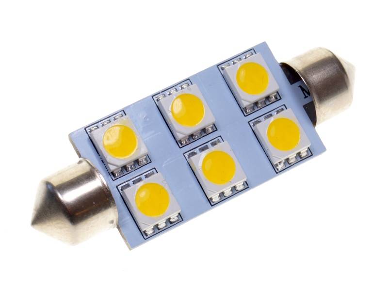 6x LED SMD pinolpære 12V - Xenon-hvid (6000K)