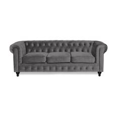 Chesterfield Lyx 3-sædet Fløjlssofa – Dyb sofa - Mørkegrå Velour sofaer