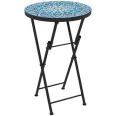 Sidobord, hopfällbart trädgårdsbord med mosaikdesign, diameter 35,5 x 55 cm, runt väderbeständigt balkongbord av metall, camping
