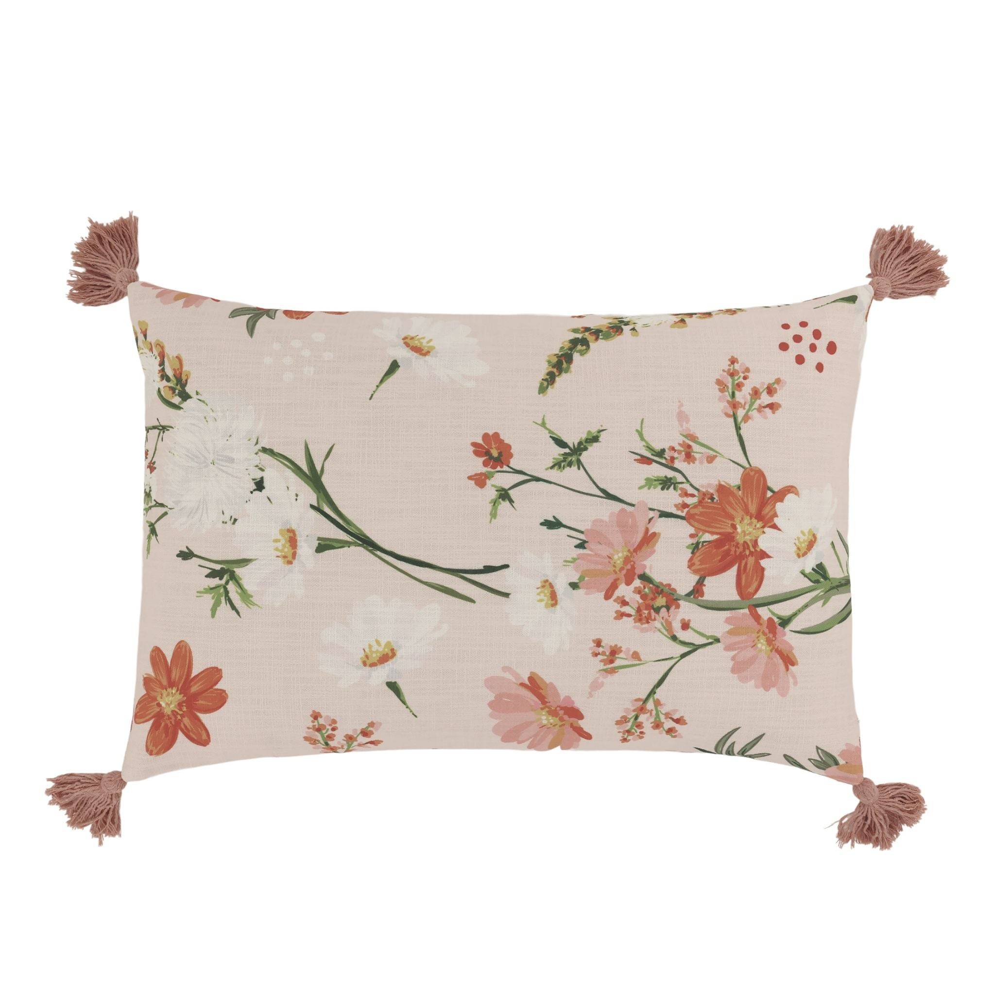 Pyntepudebetræk 60x40cm med kvaster og blomstermønster - Chic Antique