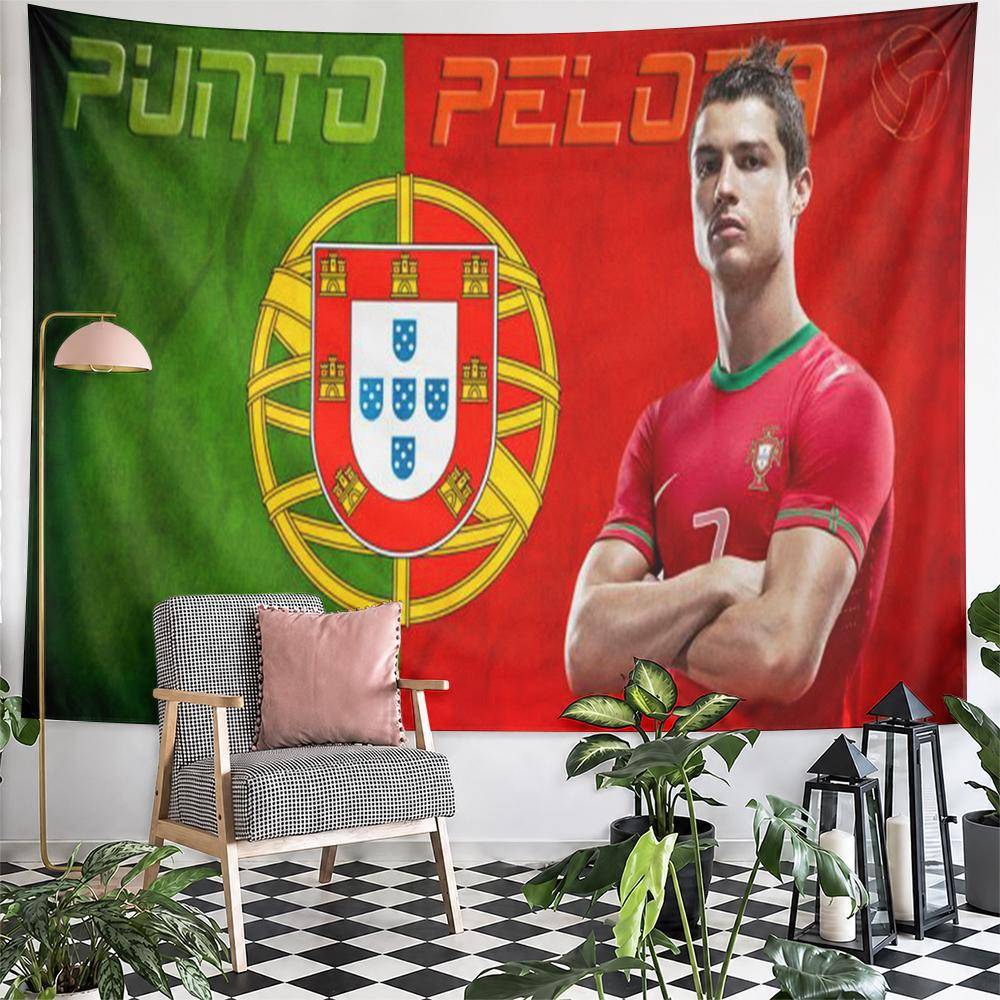 Cristiano Ronaldo Portugal Flag Arms Crossed Tapestry Wall Hanging Soccer Star Portrait Art for Fan Bedroom