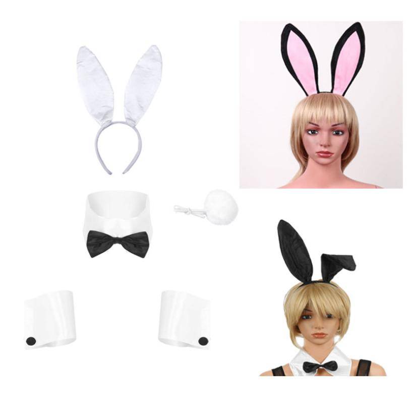 Kvinnor Halloween Jul Cosplay Party Kostym Tillbehör Kanin Rollspel Set cm svart/vit