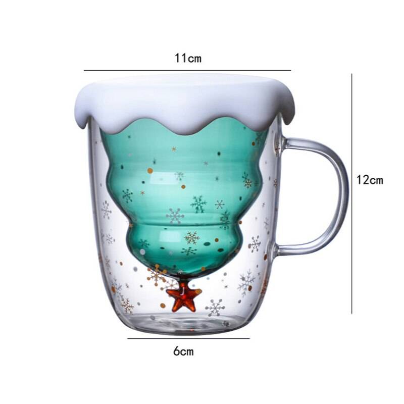 Dubbelskikt glas julgran stjärna vatten kopp hög temperatur mugg glas julgran stjärna önskar kopp jul - 1 st kopp och lock