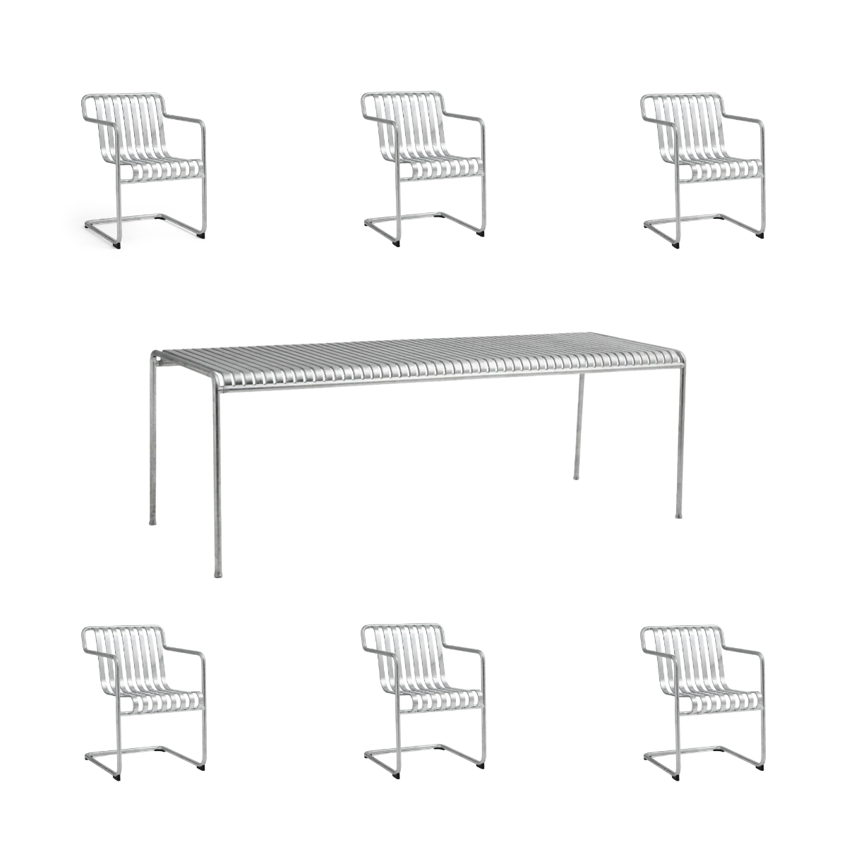 HAY Palissade Sæt Table L220 x 6 Palissade Cantilever Dining Armchair - Hot Galvanised Steel