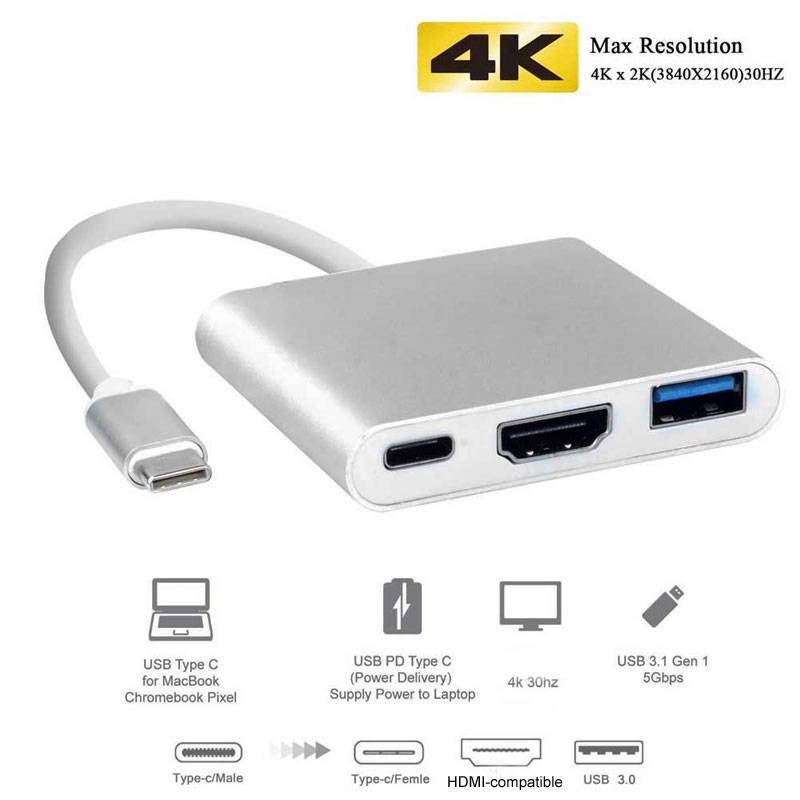 Thunderbolt 3 adapter usb typ c hub hdmi-kompatibel 4k support samsung dex mode usb-c dock med pd för macbook pro/air - silver--