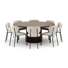Kopparbo Runt Matbord 180 cm med 8 Gemmiano Stolar - Valnöt Matgrupp Brun Bark