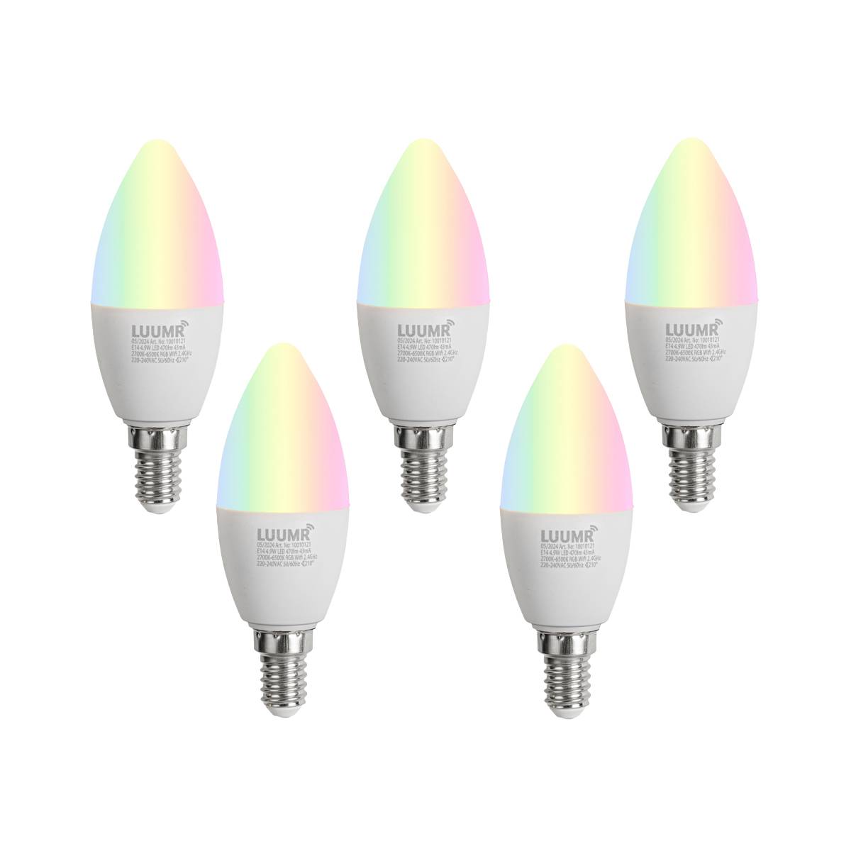 Sæt med 5 Smart E14 LED-pærer C37 Opal RGBW 4,9W 470 lm 2700-6500K