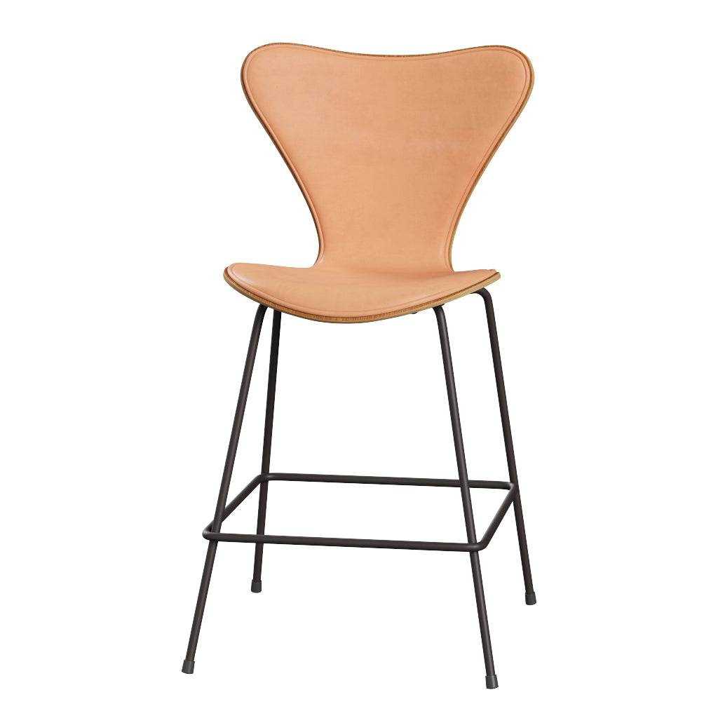 Fritz Hansen - 3187 lav barstol, naturfiner og forsidepolstret i Natur læder Elm - Warm Graphite stel - Jacobsen Plus