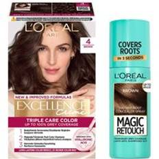 L'Oréal Paris Excellence Creme Hair Color 4 Brown & Magic Retouch Brown Instant Root Concealer Spray 1 pcs + 75 ml