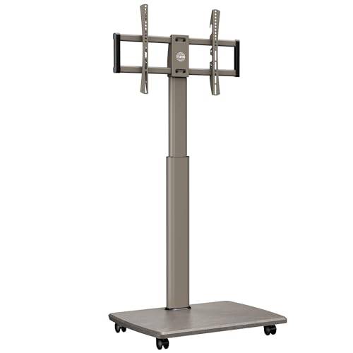 FITUEYES TV-golvstativ, rullbart med trähylla, TV-stativ, TV-stativ med hjul, höjdjusterbar, svängbar för 32 till 70 tum, plattskärm upp till 40 kg. Max. VESA. 600 x 400 mm