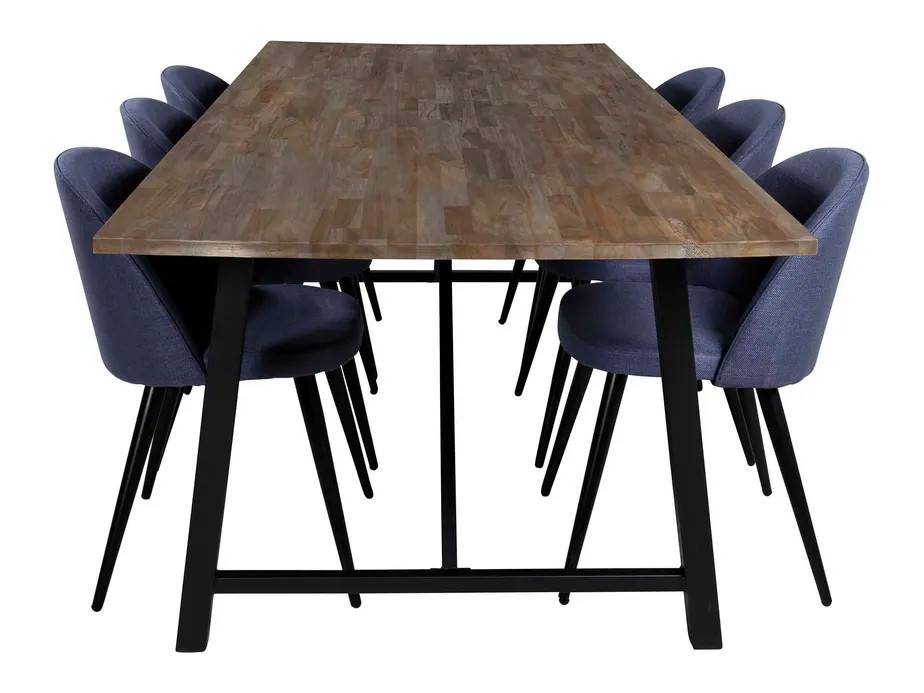 Venture Design Malang & Velvet spisegruppe Natur/blå 6 st stole & borde 250 x 100 cm