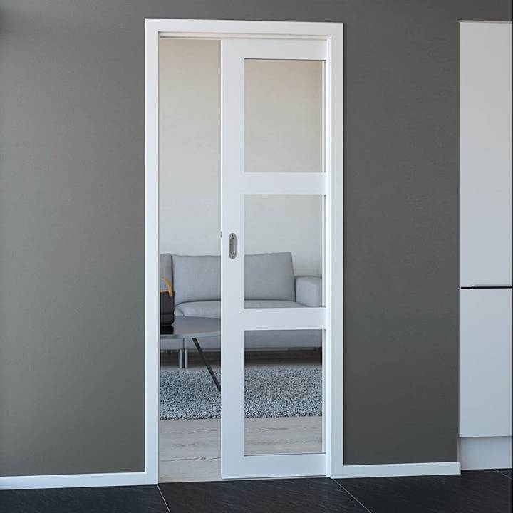 Kvadrat 3 glas skydedør med valgfri design greb - Safco Doors, M9x21 (82,5 x 204 cm)
