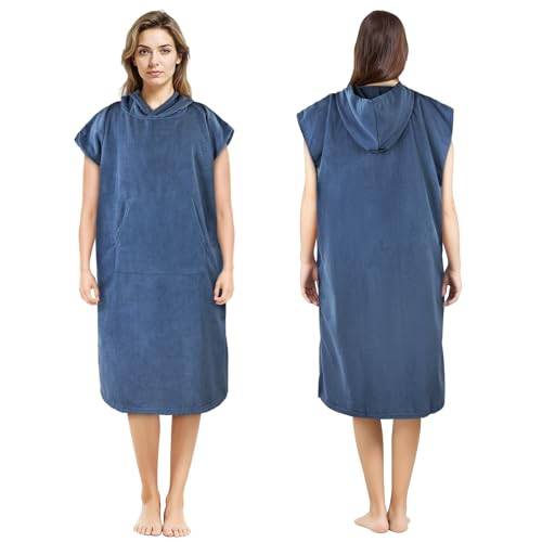 AUYAO Surf Poncho, 110 cm X78 cm Handduk Poncho med huva för vuxna, byt lager, snabbtorkande mikrofiber, ponchohandduk med fickor unisex perfekt för semester surfing strand, mörkblå