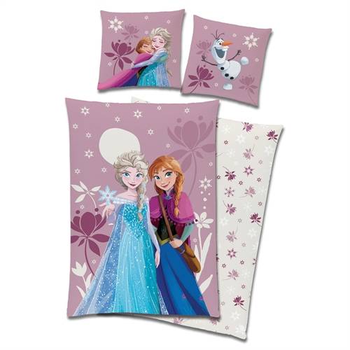Frozen sengetøj - 100% bomuld - Junior sengetøj 100x140 cm - Frost Anna og Elsa - Blomster