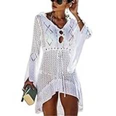 Strandklänning Sexig Baddräkt Täckning För Kvinnor Strandöverdrag Strand Mesh Strandklänning-Vit-M