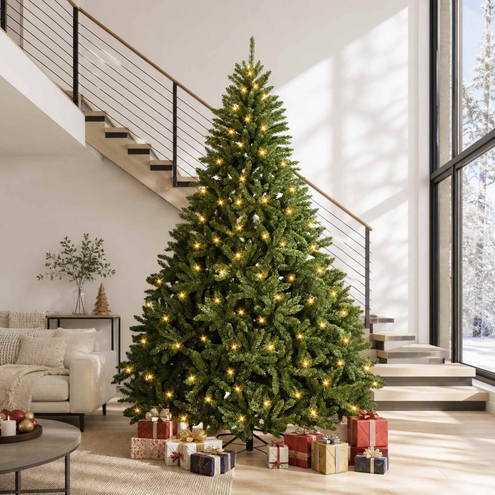 vidaXL Plast Hingad Julgran 300 cm 1000 LED-lampor Varmvit stål