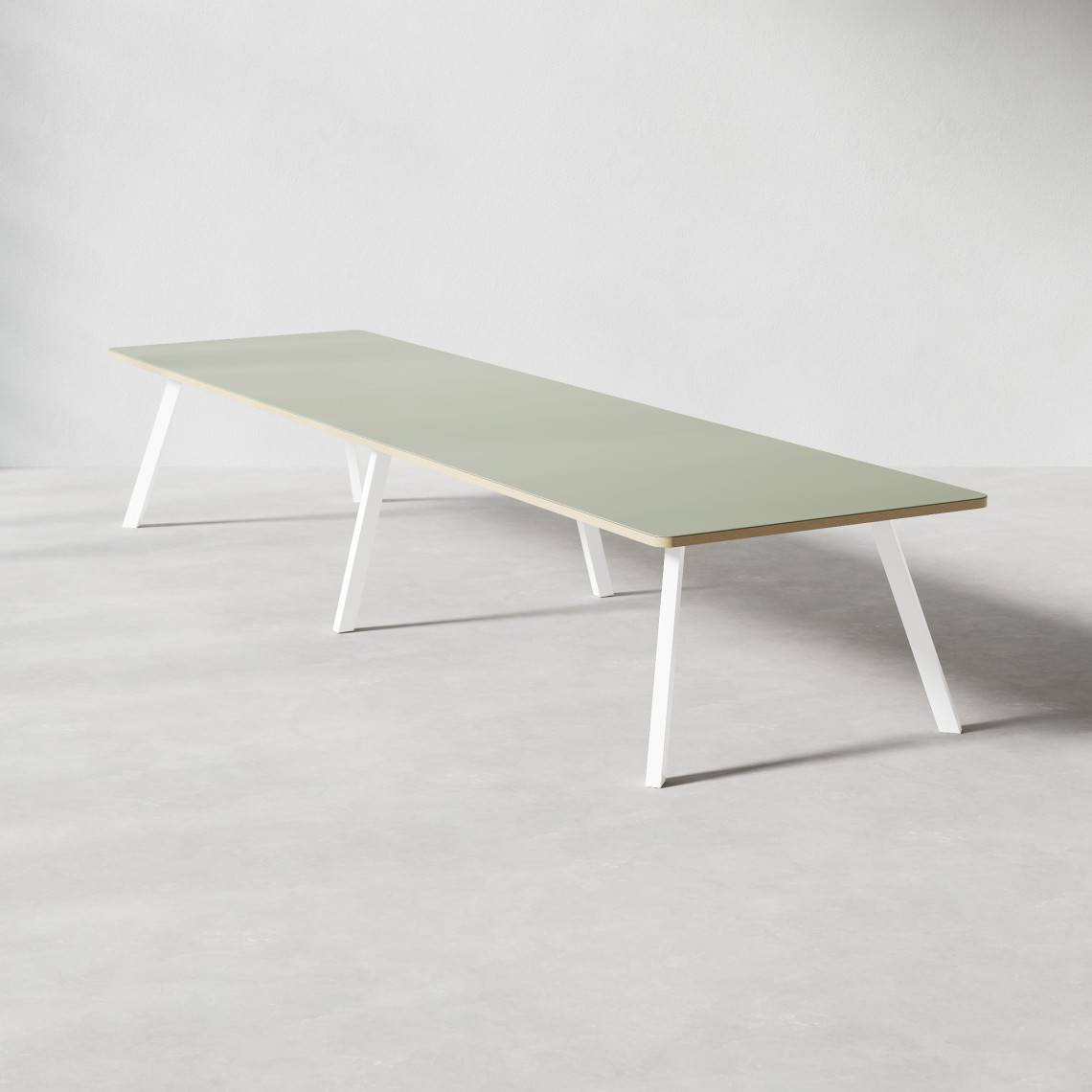 Konferensbord Viggo Plus, Höjd 73 cm, Bredd 115 cm, Längd 420 cm, Bordsskiva Olive, Underrede Vit