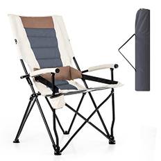 COSTWAY Campingstol med mugghållare och ländryggskudde, hopfällbar stol, vadderad fiskestol, lastkapacitet på 150 kg, bärbar hopfällbar stol för picknick, trädgård, camping och fiske
