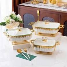 Rectangular ceramic casserole pot baking dish tableware candle fire heating hotel dry soup pot with golden rack
