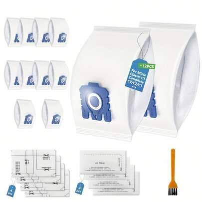 12 st dammsugarpåsar kompatibla med Miele C1 Classic, C3/C2/C1 Complete, S227, S270, S400i, S600, S800, S2000, S5000, S8000, S2, S5, S8, C1/C2 Compact - Multifärgad (13 st,21 st,12 dammpåsar,6 dammpåsar,16 filterbomull)