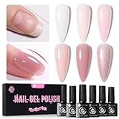 UR SUGAR UV nagellack gelé rosa, 6 färger gummibas gel coat för naglar nails naken rosa transparent, gel nagellack builder gel stärkande förstärkt långvarig shellac blötläggning av UV LED manikyr