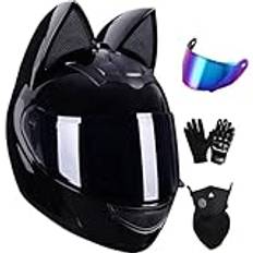 Girl Cat Ear Helmet, Kvinnor Motorcykelhjälm, Cat Ear Helmet, Cool Electric Motorbike Racing Motorcykelhjälm For Män Och Kvinnor(E,M=54~56CM)