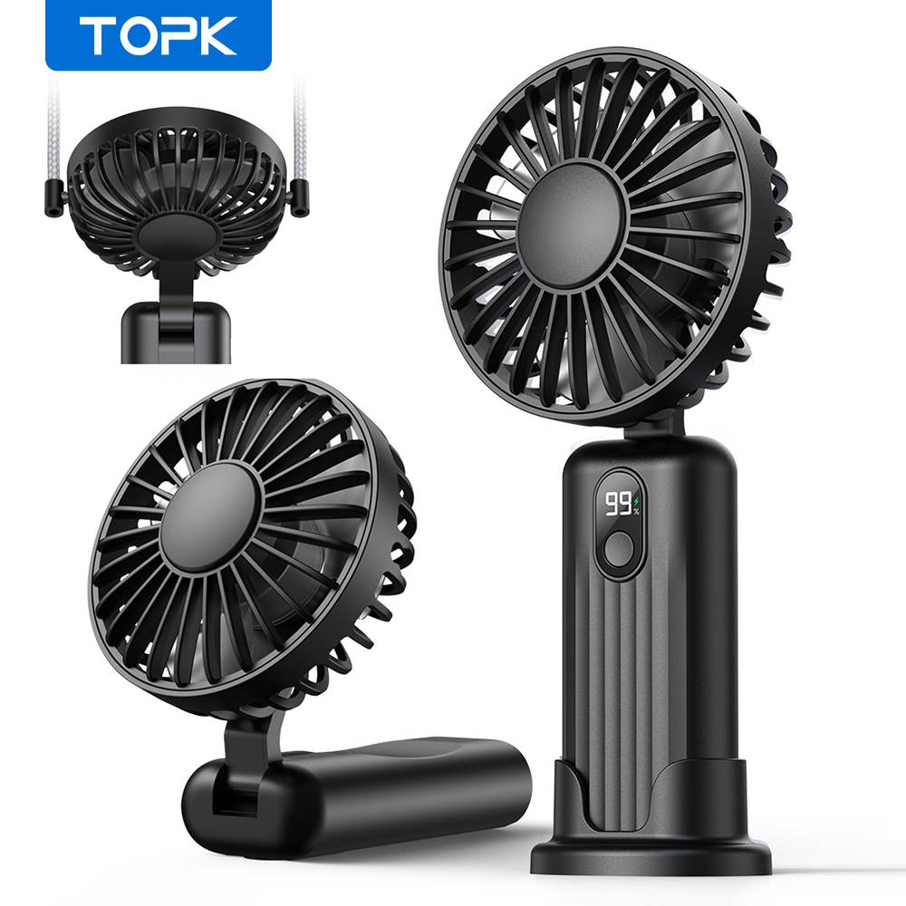 TOPK 5000mah Mini Portable Fan, USB Desk Electric Fan, Small Personal hand Fan with USB Rechargeable Cooling Neck Fans for Room