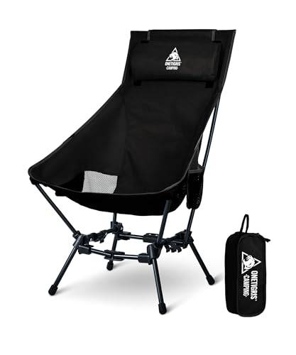 OneTigris Dragonhide Campingstol med hög rygg, vikbar 125 kg, fällstol, camping, lätt, fiskestol, ultralätt för utomhusbruk, vandring (svart)