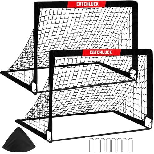CATCHLUCK Fotbollsmål barn mål fotboll fotbollsmål set om 2 popup-fotbollsmål barn utomhus trädgård (Svart-120x90x90)