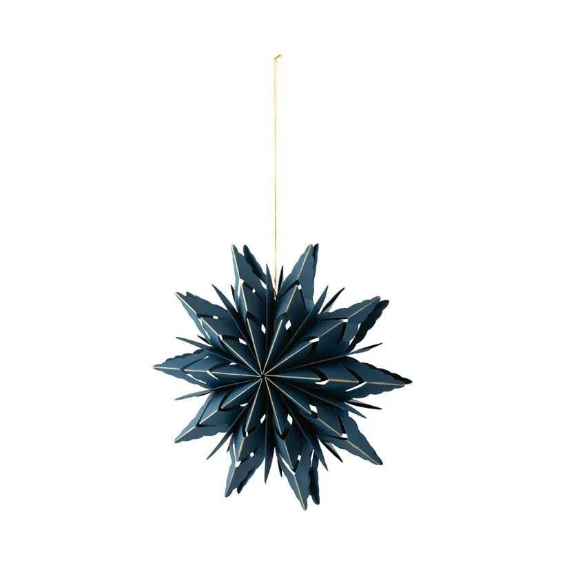 Stjerne, foldbar, 10-takket, Ø30cm, blå/guld, papir, m magnetluk, m guldkant, julepynt.