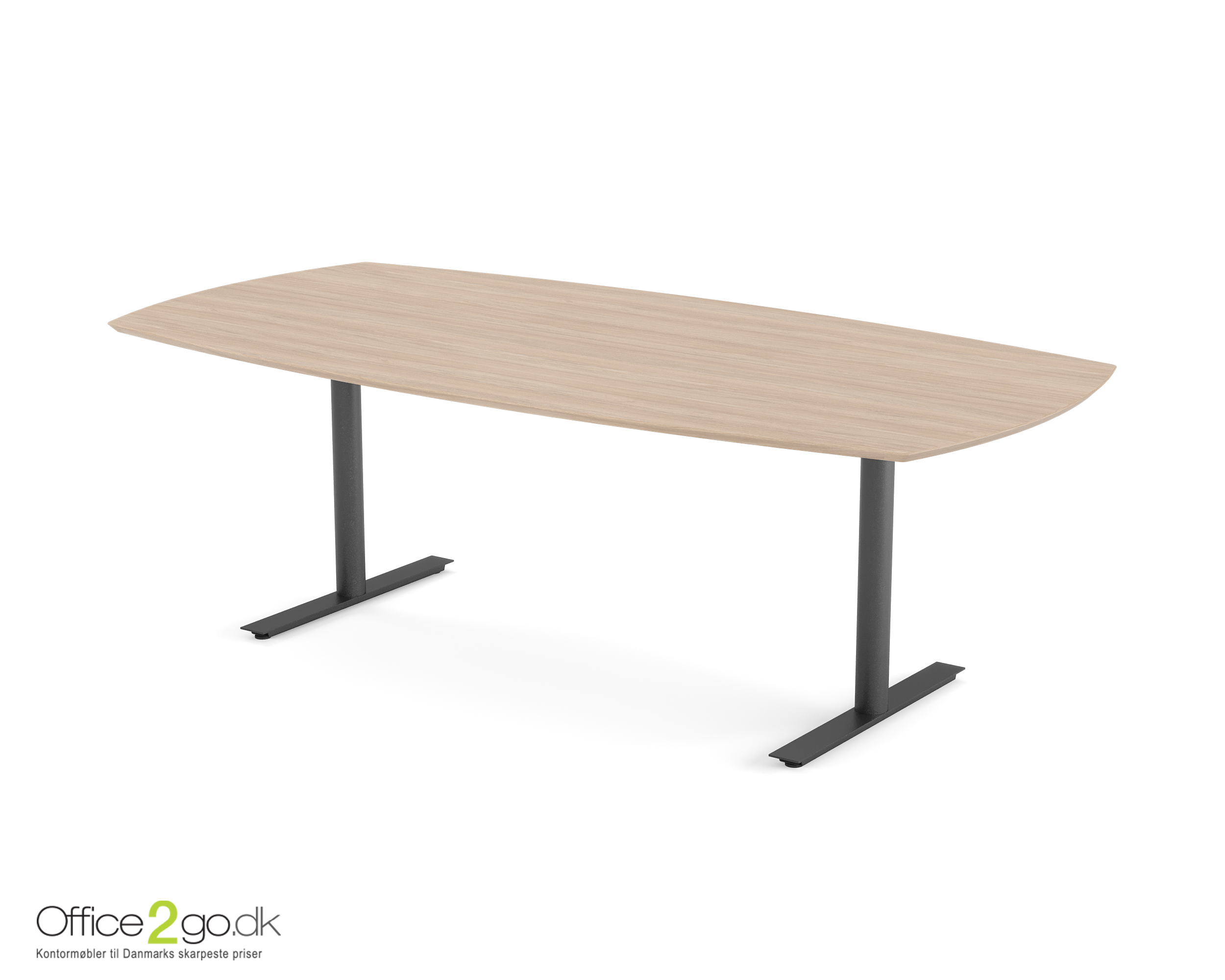 Inline mødebord (tøndeformet bordplade) - 220 cm - Sort