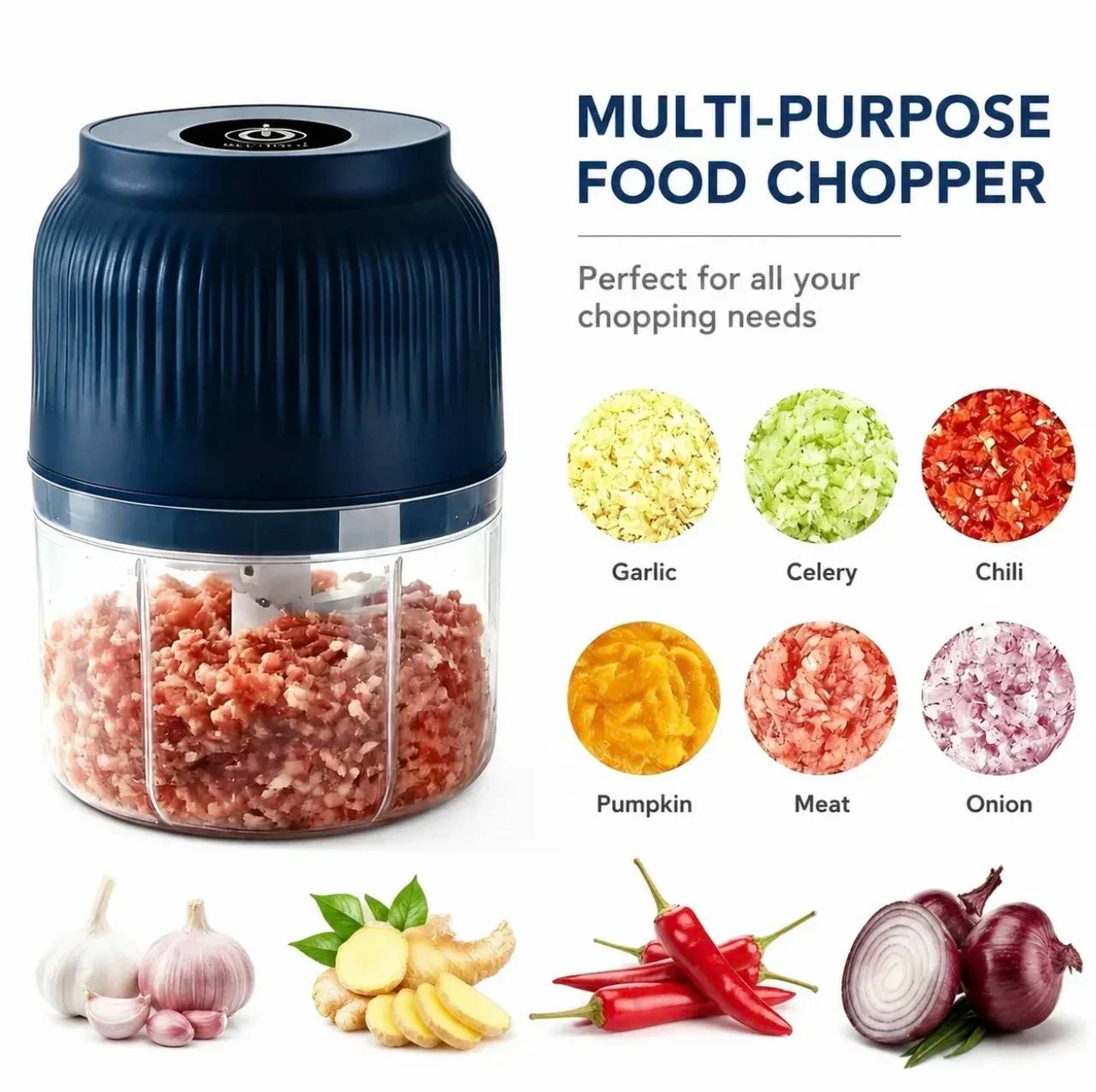 250ml Mini Wireless USB Rechargeable Electric Vegetable Chopper Garlic Crusher Food Chopper for Kitchen Gadgets for Garlic