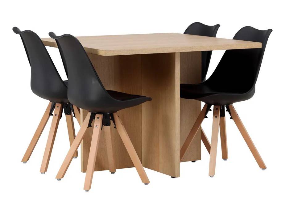 Venture Design Leo & Zeno spisegruppe Sort/natur 4 stole og borde 100 x 100 cm