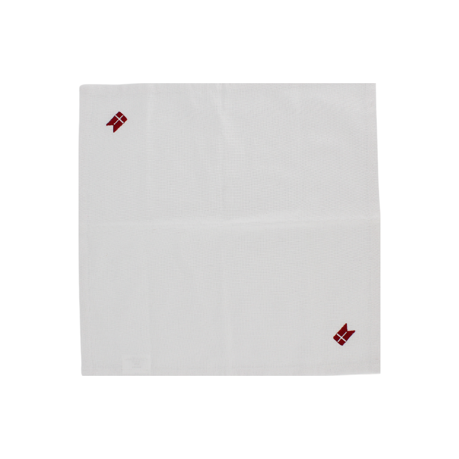 Stofserviet m. Broderet Dansk flag. (40x40cm) Hvid.