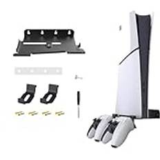 AriKroii Väggfäste för PS5 Slim, PS5 Slim väggfäste med 2 avtagbara styrenhetshållare, väggmonterat tillbehör för Playstation 5 Slim Disc & Digital Edition