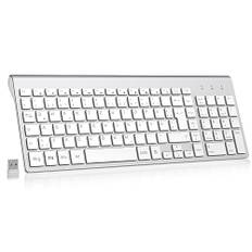 cimetech Tastatur Kabellos Ergonomische Kabellose Tastatur Flache Tasten 2,4 GHz Wireless Keyboard Funktastatur QWERTZ Layout 10m Reichweite Kompatibel mit PC, Desktop, Notebook, Laptop (Slim_Silber)