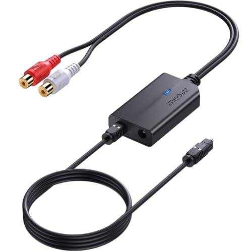 AUTOUTLET 192 kHz optisk till RCA-omvandlare DAC digital till analog ljudomvandlare Spdif/Optical/Toslink till RCA ljudadapter med 3ft optisk kabel för HDTV, DVD, Blu-Ray-spelare och spelkonsoler