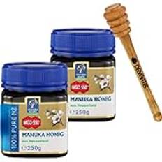 2x Manuka Health Manuka Honung MGO 550+ [250g] 100% ren från Nya Zeeland med certifierad metylglyoxal halt + 1x Davartis honungssked av körsbärsträ 15 cm