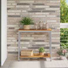 vidaXL Udendørsbord Naturlig&Grå 35x80x75 cm Massivt Træ og Stål