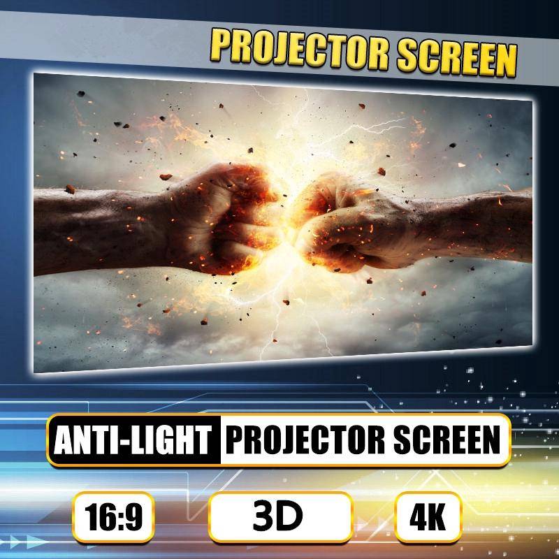 16:9 Bärbar Vikbar Anti-ljus Projektorduk 3D Hemma Bio HD 1080P Projektionsduk 50/60/63/72/84/100/112/120/130 Tum