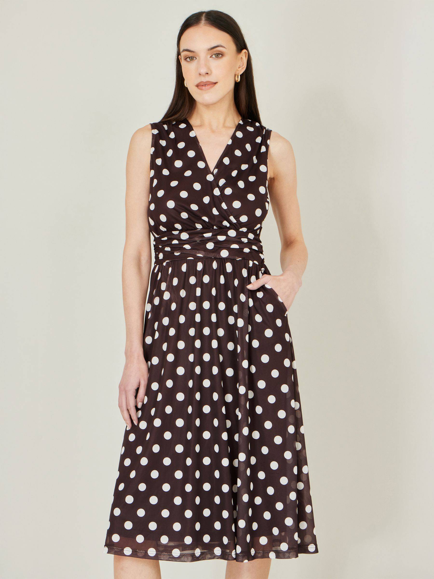 Yumi Yumi Brown Polka Dot Mesh Skater Dress With Pockets - EU 46 (UK 18)