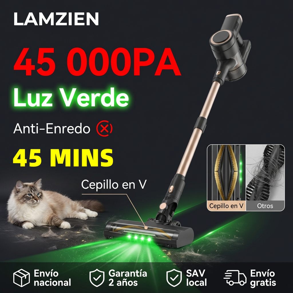 45KPA Cordless Stick Vacuum Cleaner, 6-in-1 Lightweight Handheld Vacuum with LED Display, Anti-Tangle Brush, Long Runtime for Home Hardwood Floors Carpets Pet Hair