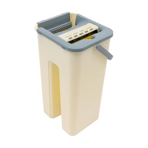 Golvmopp set med hink (10 torkdukar) beige, hink kapacitet 8 l moppset med 360° vridbar mopphuvud, rengöringshink med dräneringsplugg praktiskt hål hårborttagningtänder